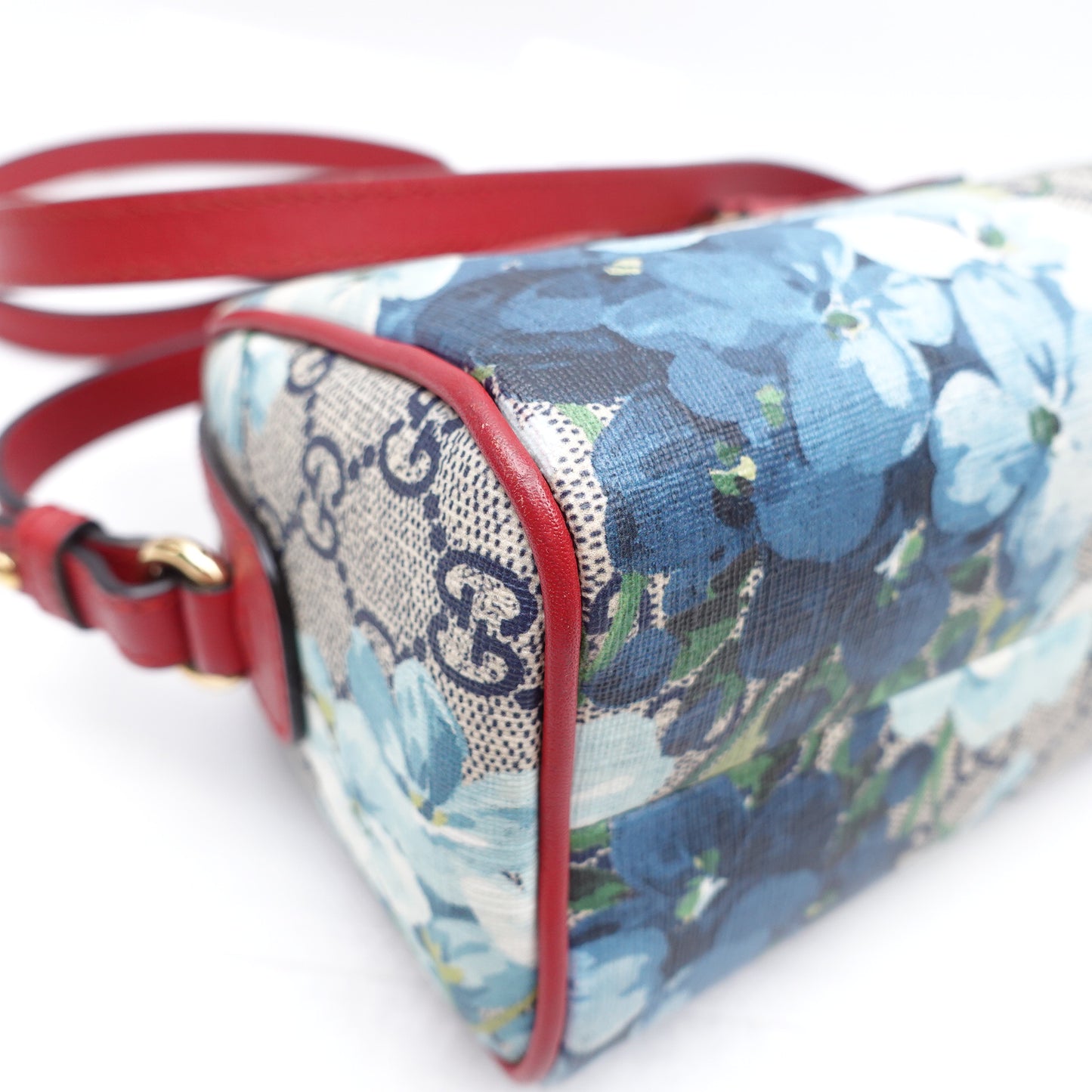 Pre-owned Gucci Boston Mini Blue Bloom Coated Canvas Shoulder Bag