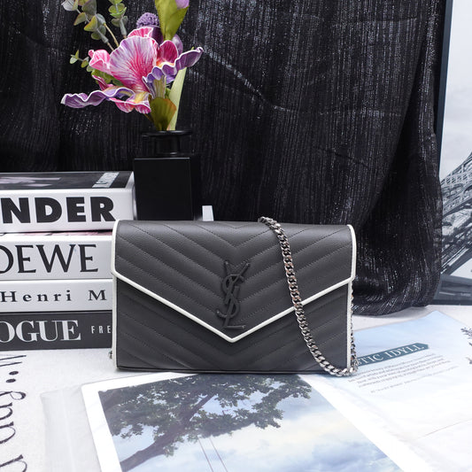 Pre-owned Saint Laurent Cassandre Grey Calfskin Shoulder Bag