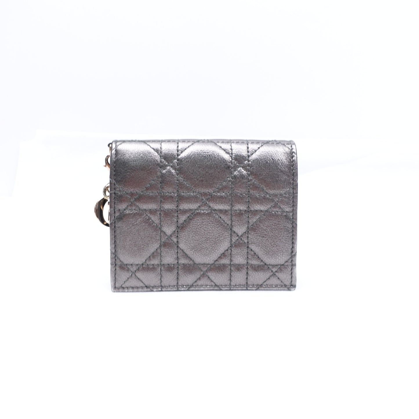 Pre-owned Dior Cannage Grey Calfskin Short Wallet
