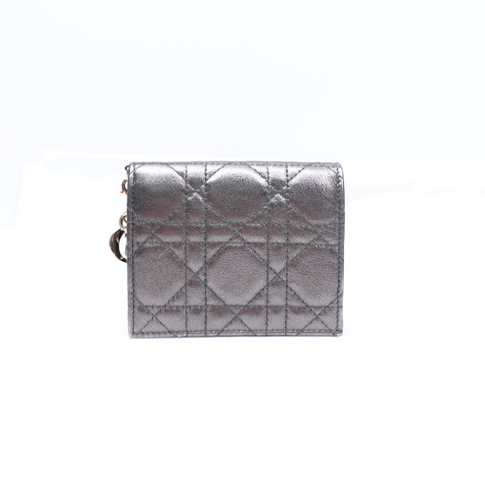 Pre-owned Dior Cannage Grey Calfskin Short Wallet