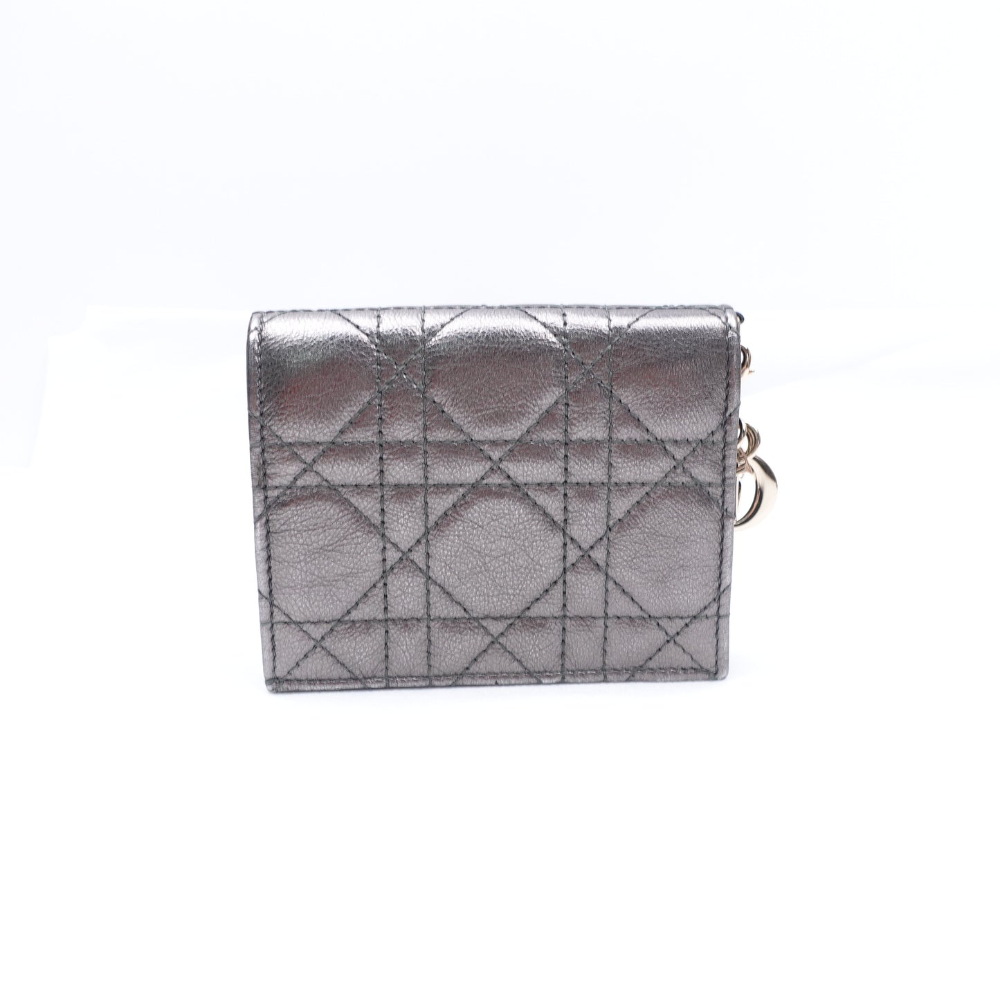 Pre-owned Dior Cannage Grey Calfskin Short Wallet