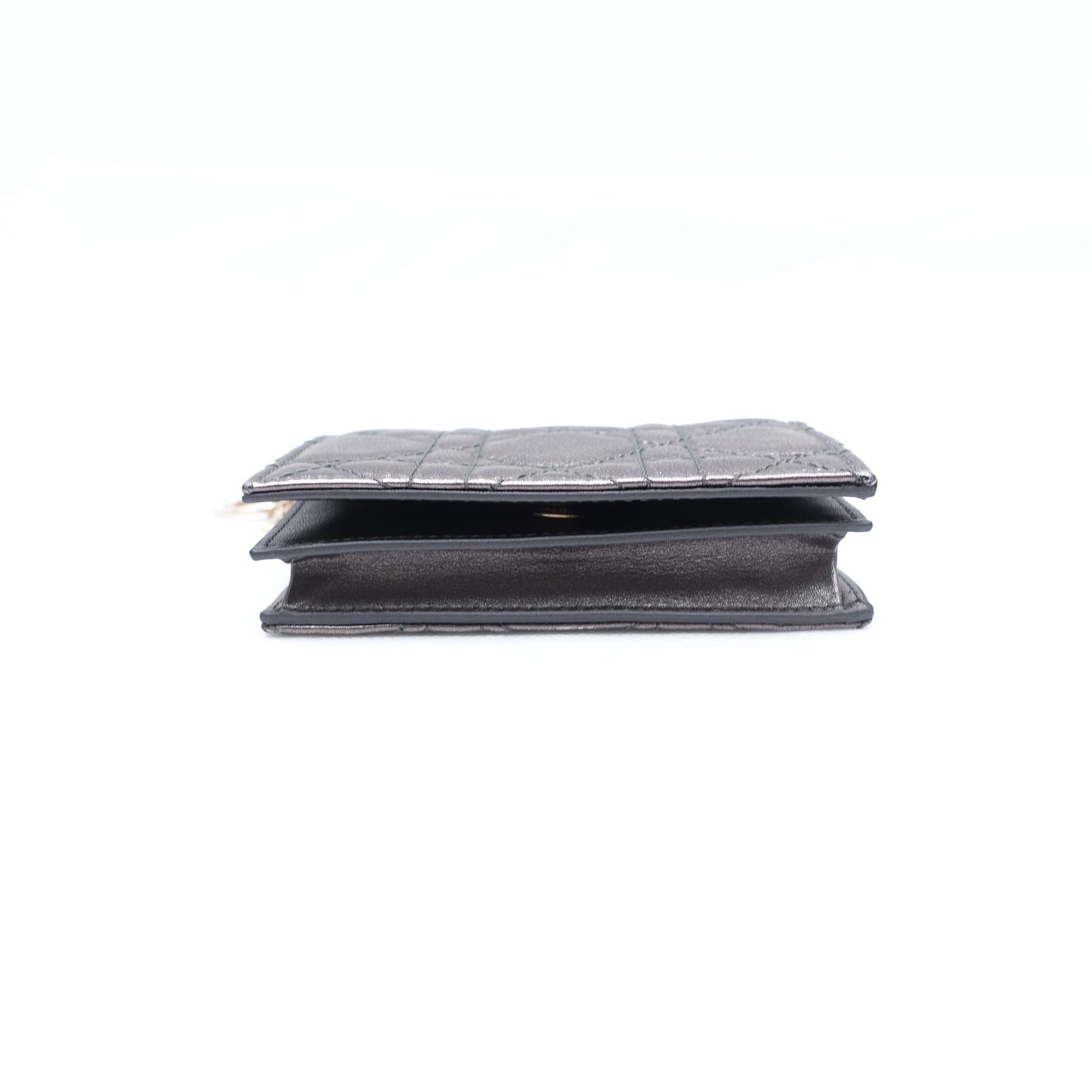 Pre-owned Dior Cannage Grey Calfskin Short Wallet