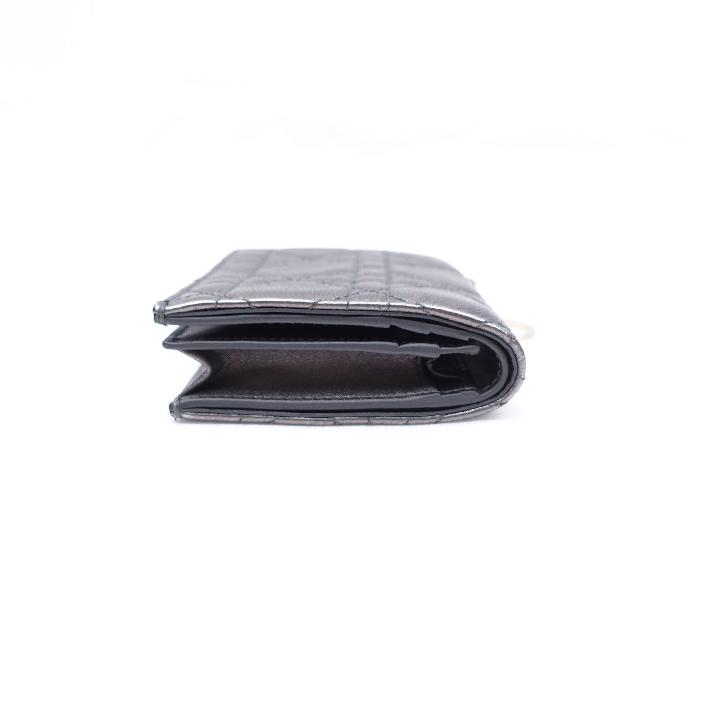 Pre-owned Dior Cannage Grey Calfskin Short Wallet