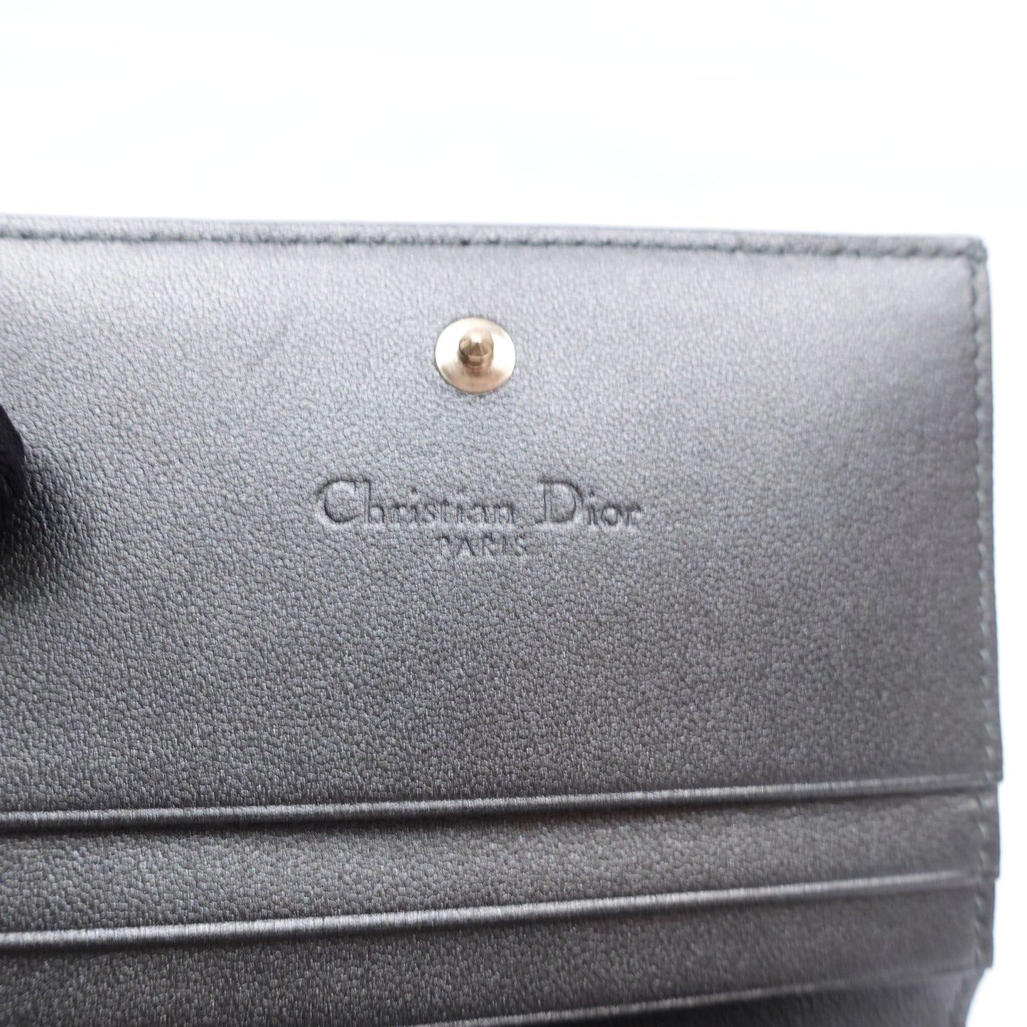 Pre-owned Dior Cannage Grey Calfskin Short Wallet