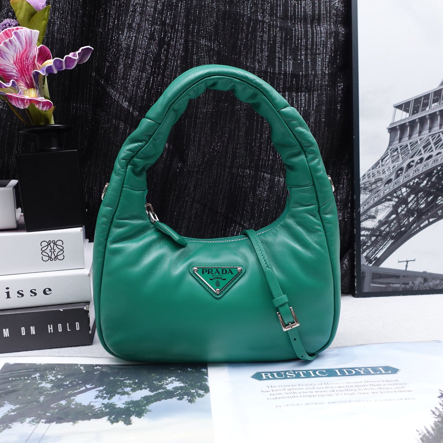 Pre-Owned Prada Green Lambskin Shoulder Bag
