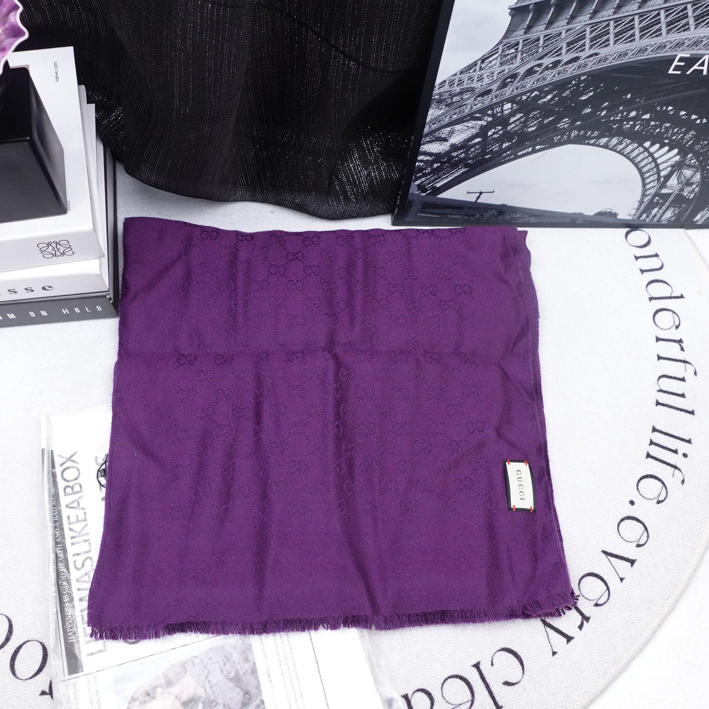 Pre-Owned Gucci Purple Square Cashmere Scarf