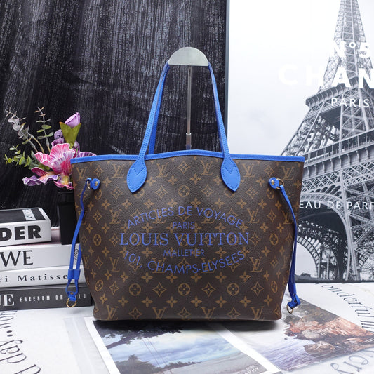 Pre-owned Louis Vuitton Neverfull Monogram & Blue Coated Canvas Shoulder Bag
