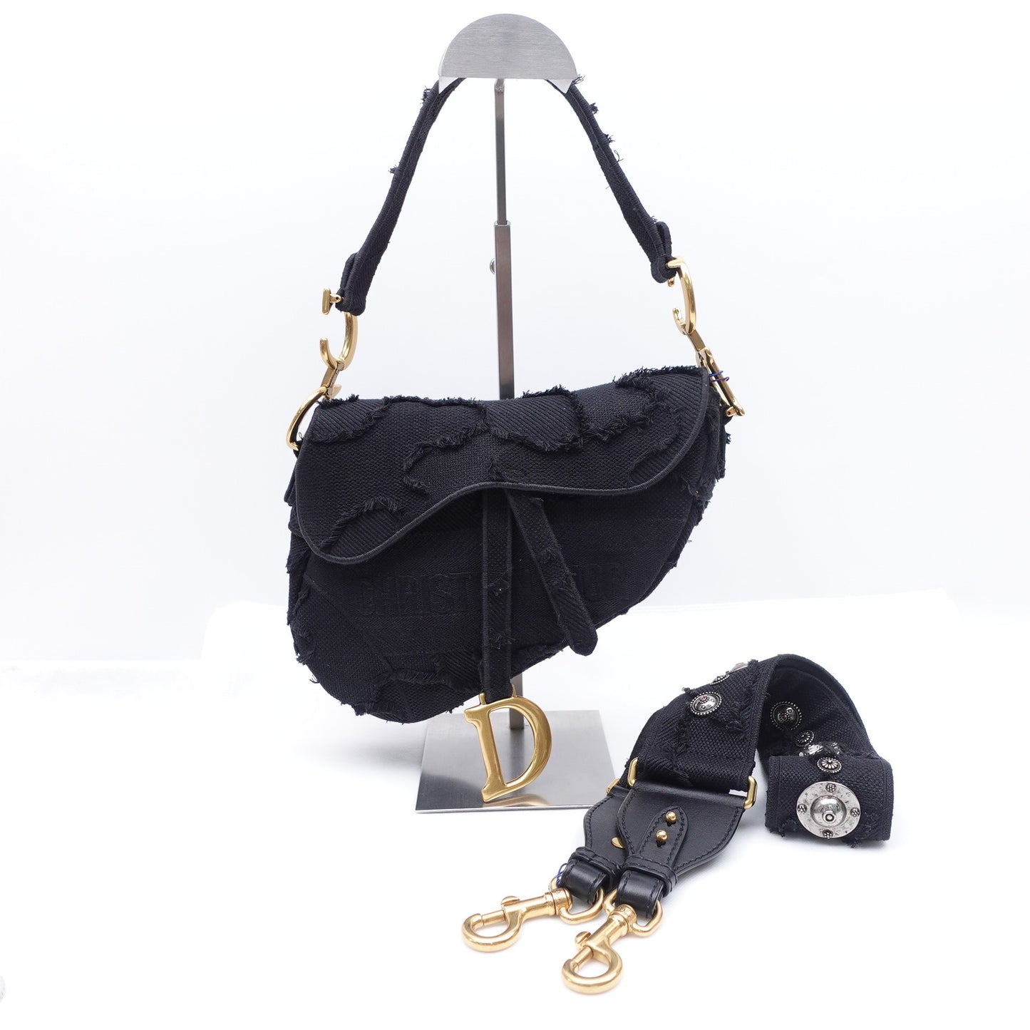 Pre-owned Dior Saddle Black Canvas Shoulder Bag