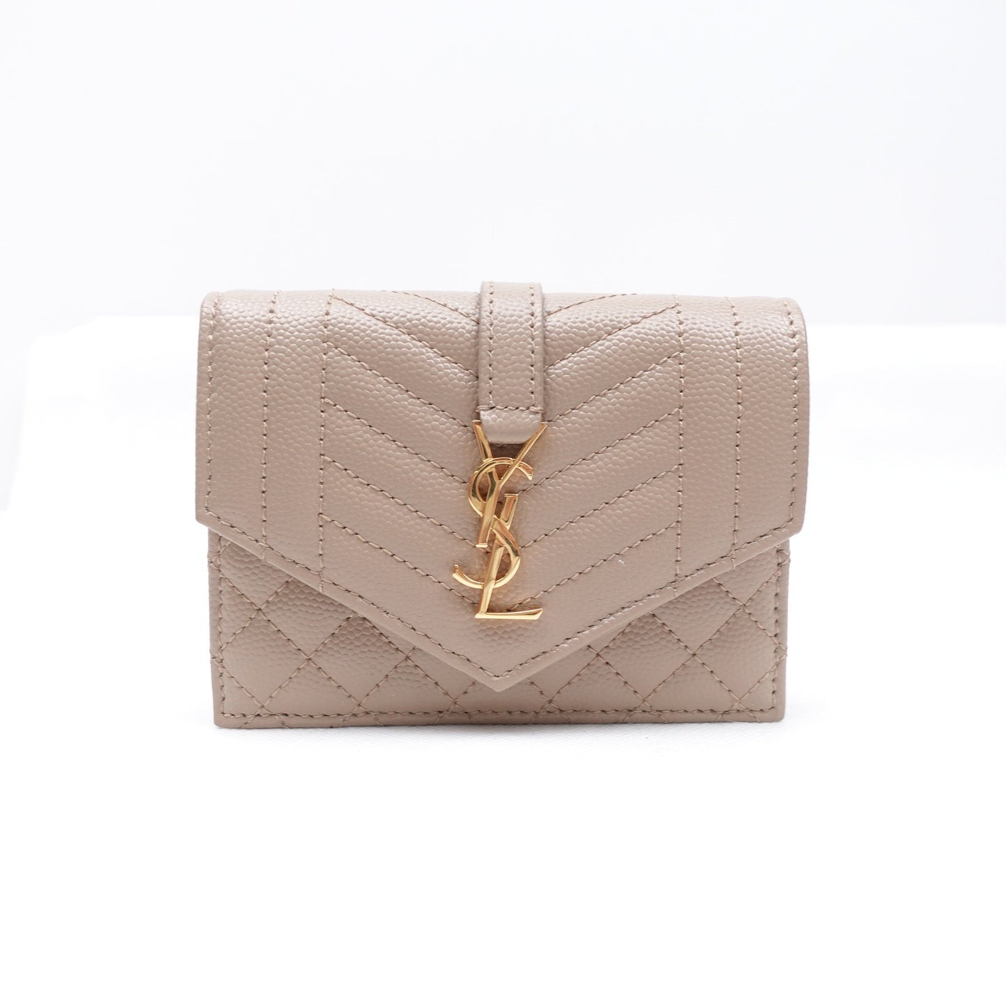 Pre-owned YSL Calfskin Small Leather Goods Yves Saint Laurent Le Monogram Me Beige Short Wallet T10300892