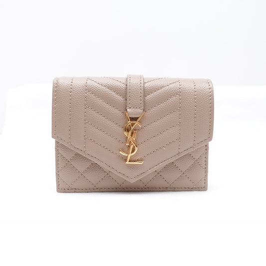 Pre-owned YSL Calfskin Small Leather Goods Yves Saint Laurent Le Monogram Me Beige Short Wallet T10300892