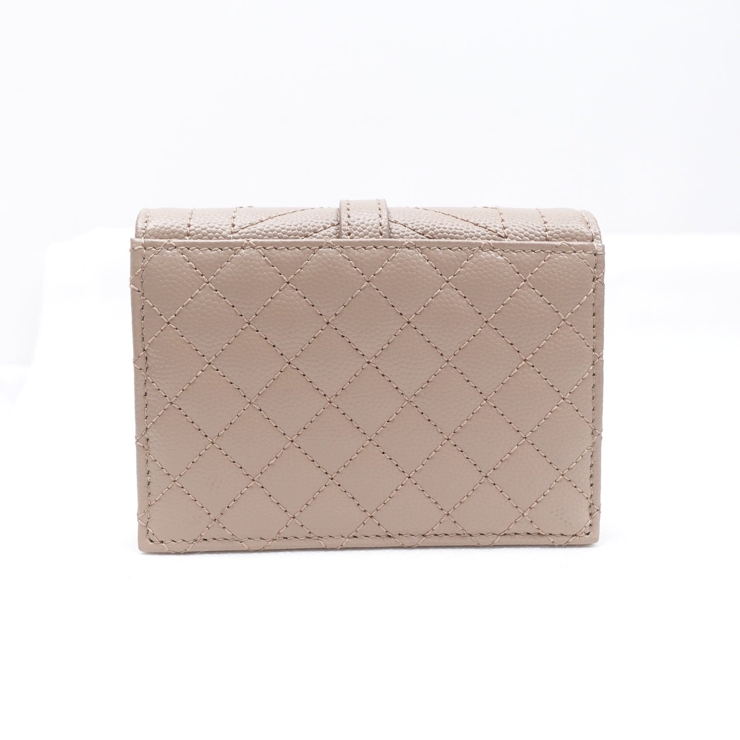 Pre-owned YSL Calfskin Small Leather Goods Yves Saint Laurent Le Monogram Me Beige Short Wallet T10300892