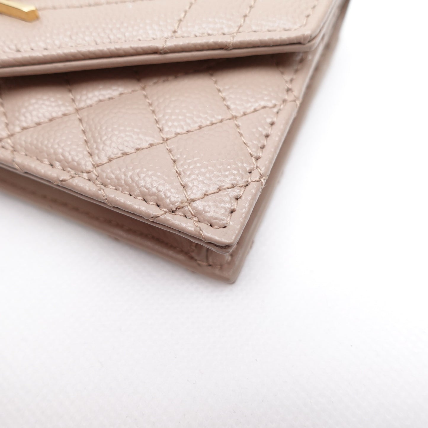 Pre-owned YSL Calfskin Small Leather Goods Yves Saint Laurent Le Monogram Me Beige Short Wallet T10300892