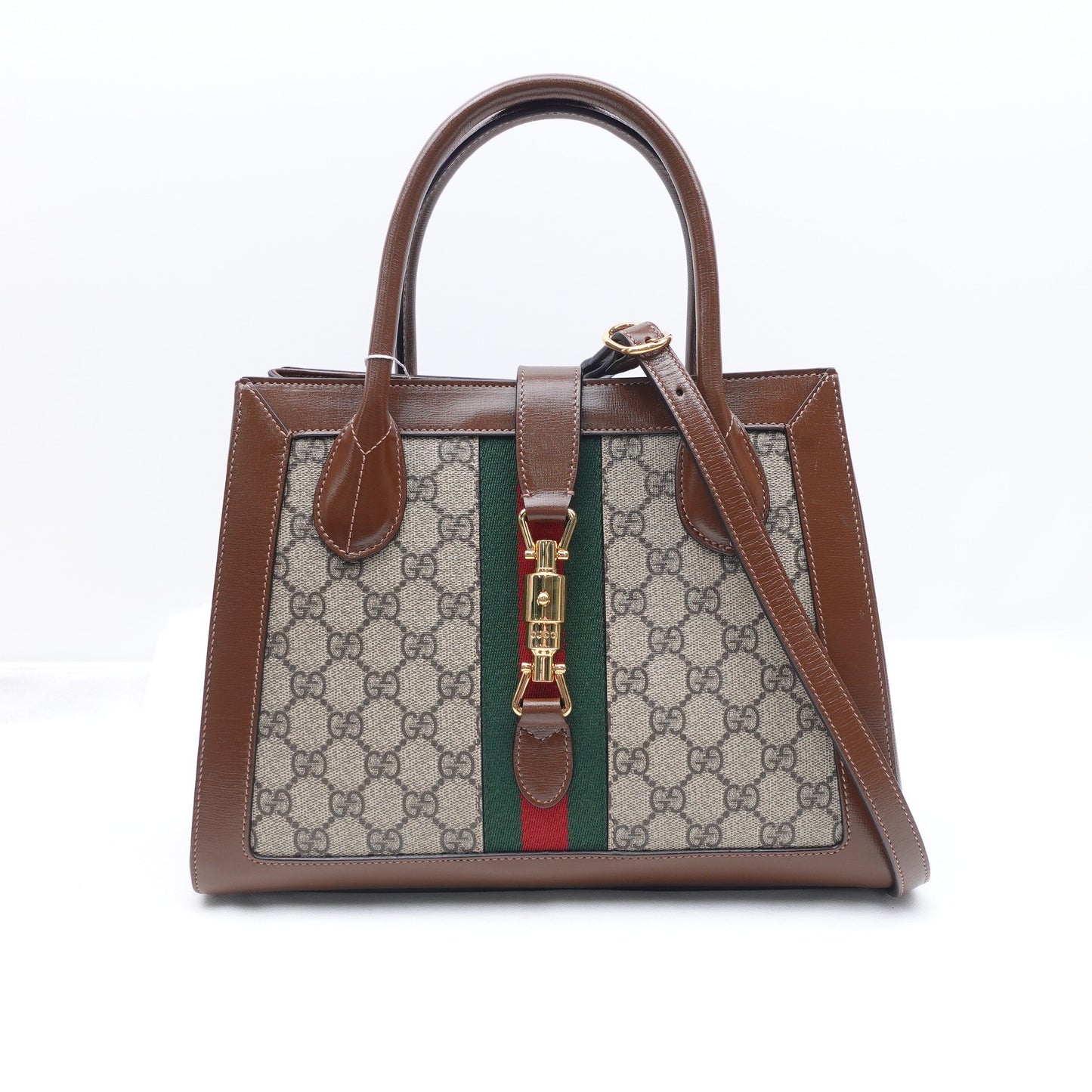 Pre-owned Gucci Jackie 1961 Medium Brown Coated Canvas Shoulder Bag