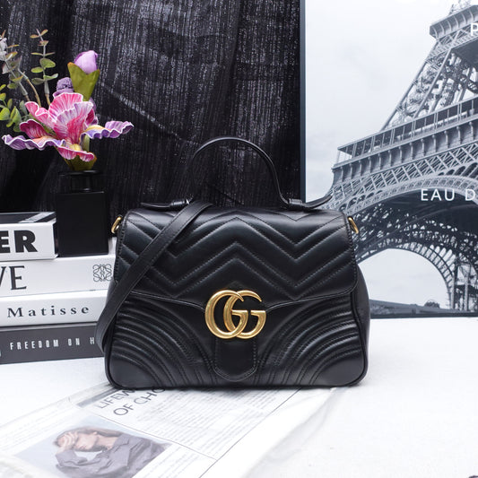 Pre-owned Gucci GG Marmont Black Calfskin Cross Body Bag