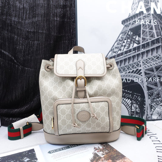Pre-owned Gucci Beige Monogram Coated Canvas Backpack