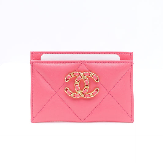 Pre-owned Chanel 19 Bag Pink Lambskin Card Holder