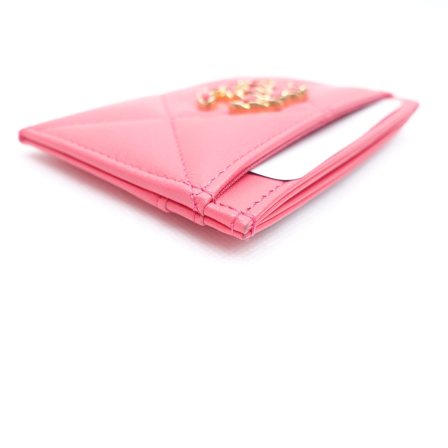 Pre-owned Chanel 19 Bag Pink Lambskin Card Holder