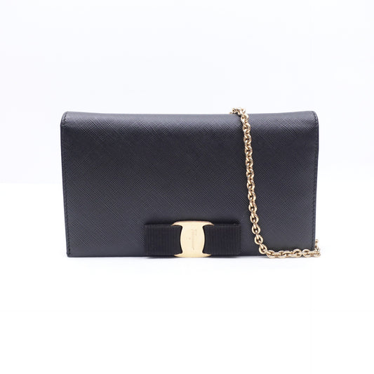 Pre-onwed Ferragamo Viva Black Calfskin Shoulder Bag