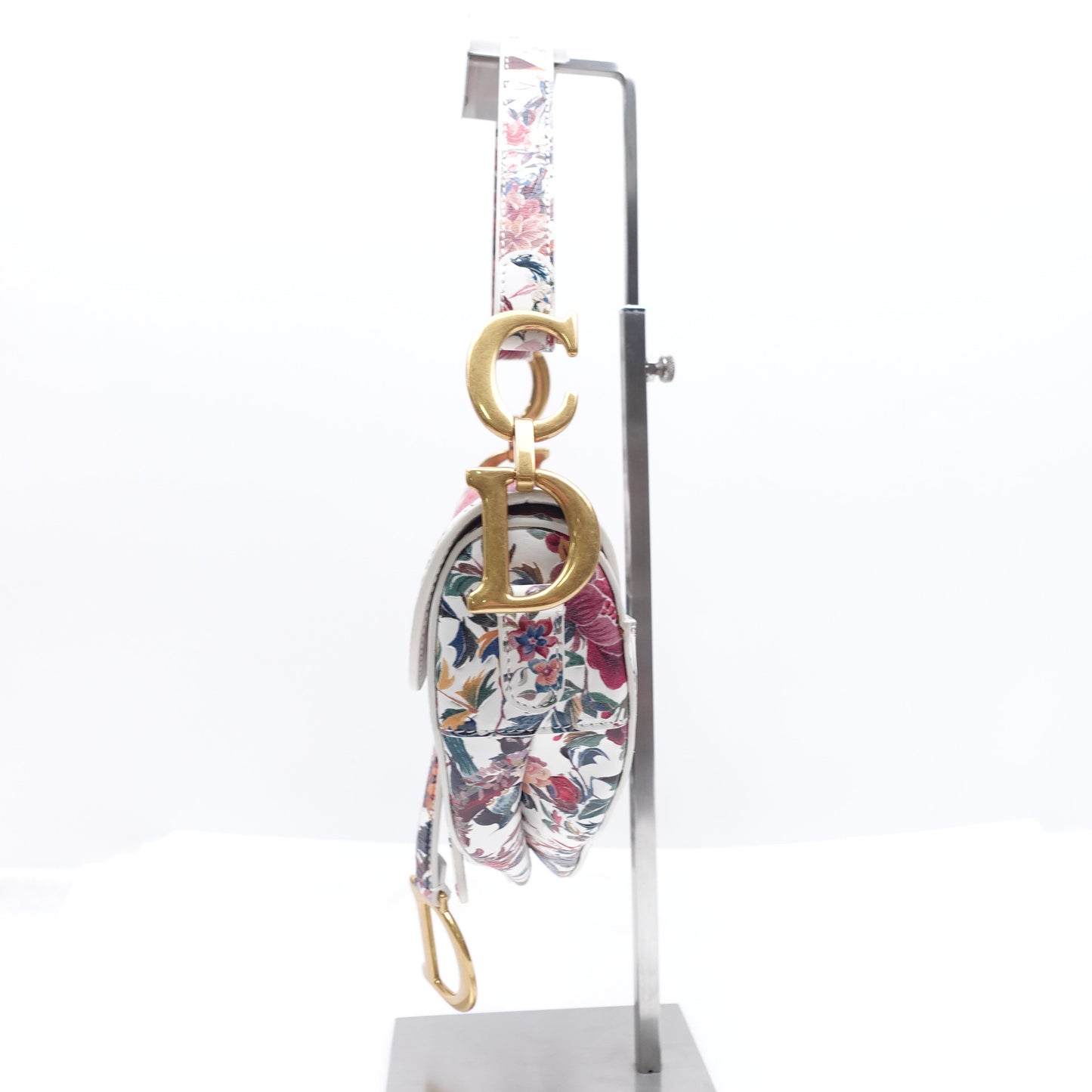 Pre-owned Dior Saddle Floral White Calfskin Shoulder Bag