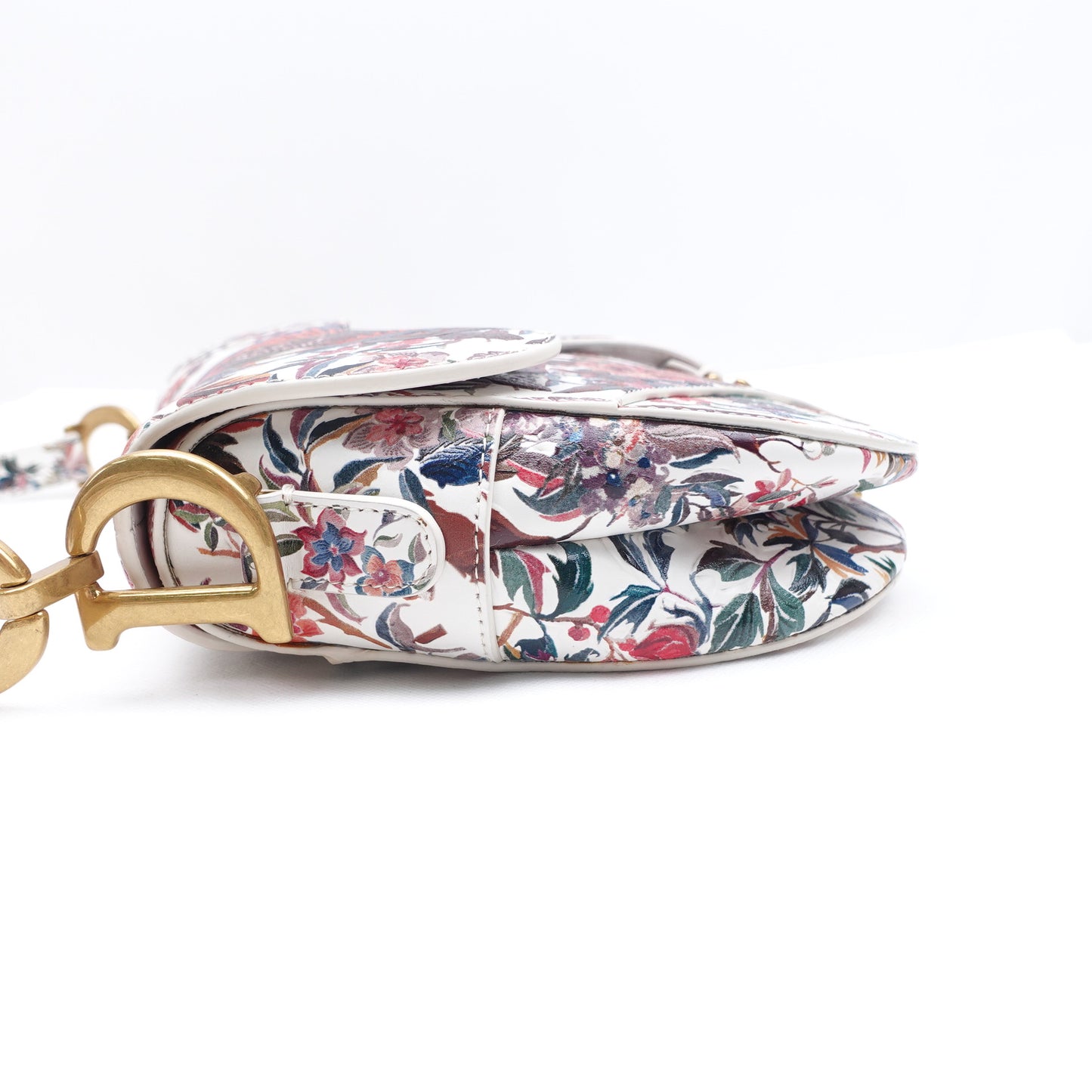 Pre-owned Dior Saddle Floral White Calfskin Shoulder Bag