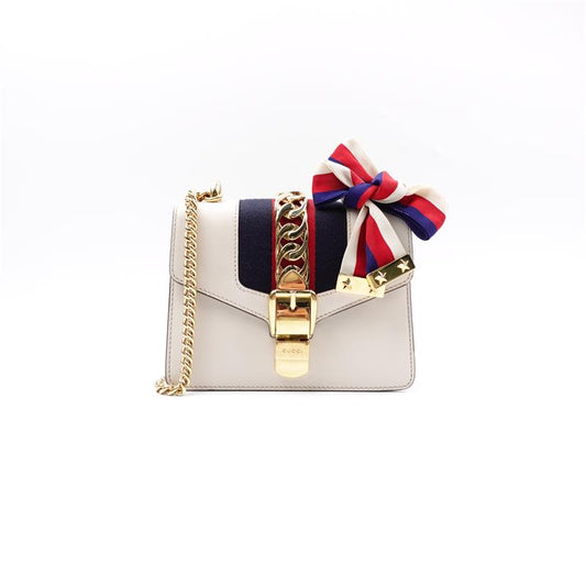 Pre-owned Gucci Sylvie White Calfskin Shoulder Bag