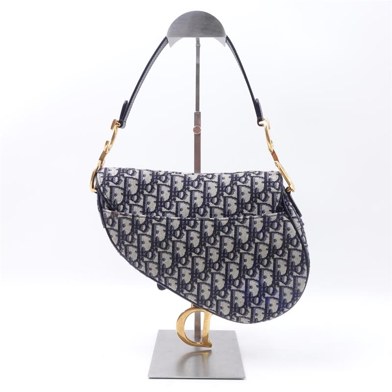 Pre-owned Dior Daddle Small Oblique Blue Canvas Shoulder Bag
