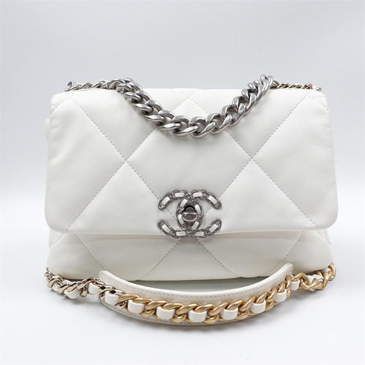 Pre-owned Chanel 19 White Lambskin Shoulder Bag