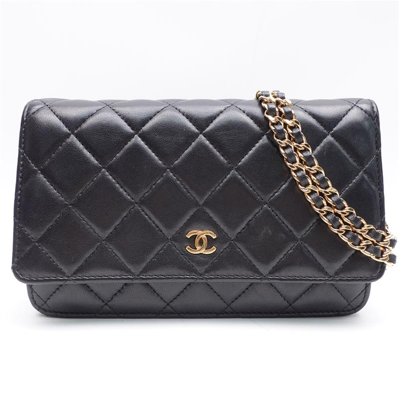 Pre-owned Chanel WOC Black & Gold Lambskin Shoulder Bag