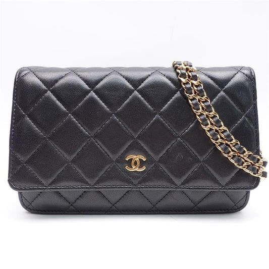 Pre-owned Chanel WOC Black & Gold Lambskin Shoulder Bag