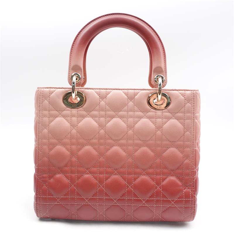 Pre-owned Dior Lady Medium Gradient Red Calfskin Shoulder Bag