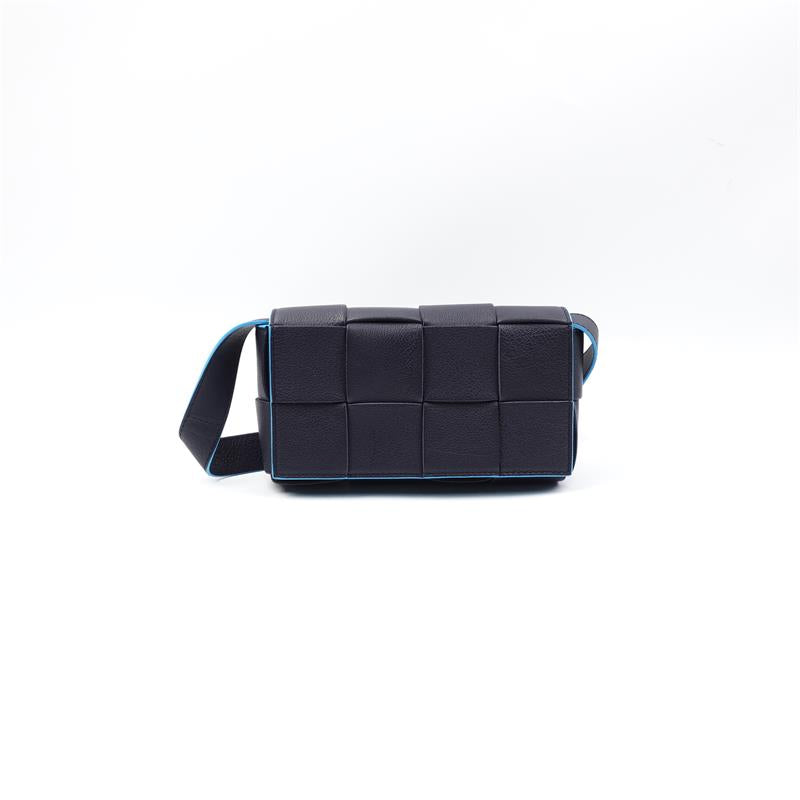 Pre-owned Bottega Cassette Blue Calfskin Shoulder Bag
