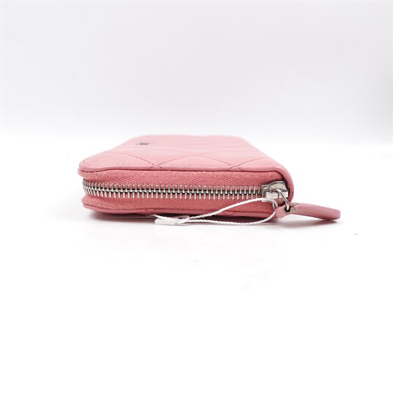 Pre-owned Chanel Pink Lambskin With Silver Hardware Long Zippy Wallet