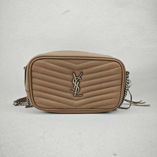 Pre-owned Saint Laurent Loulou Camera Mini Tan Calfskin Crossbody Bag