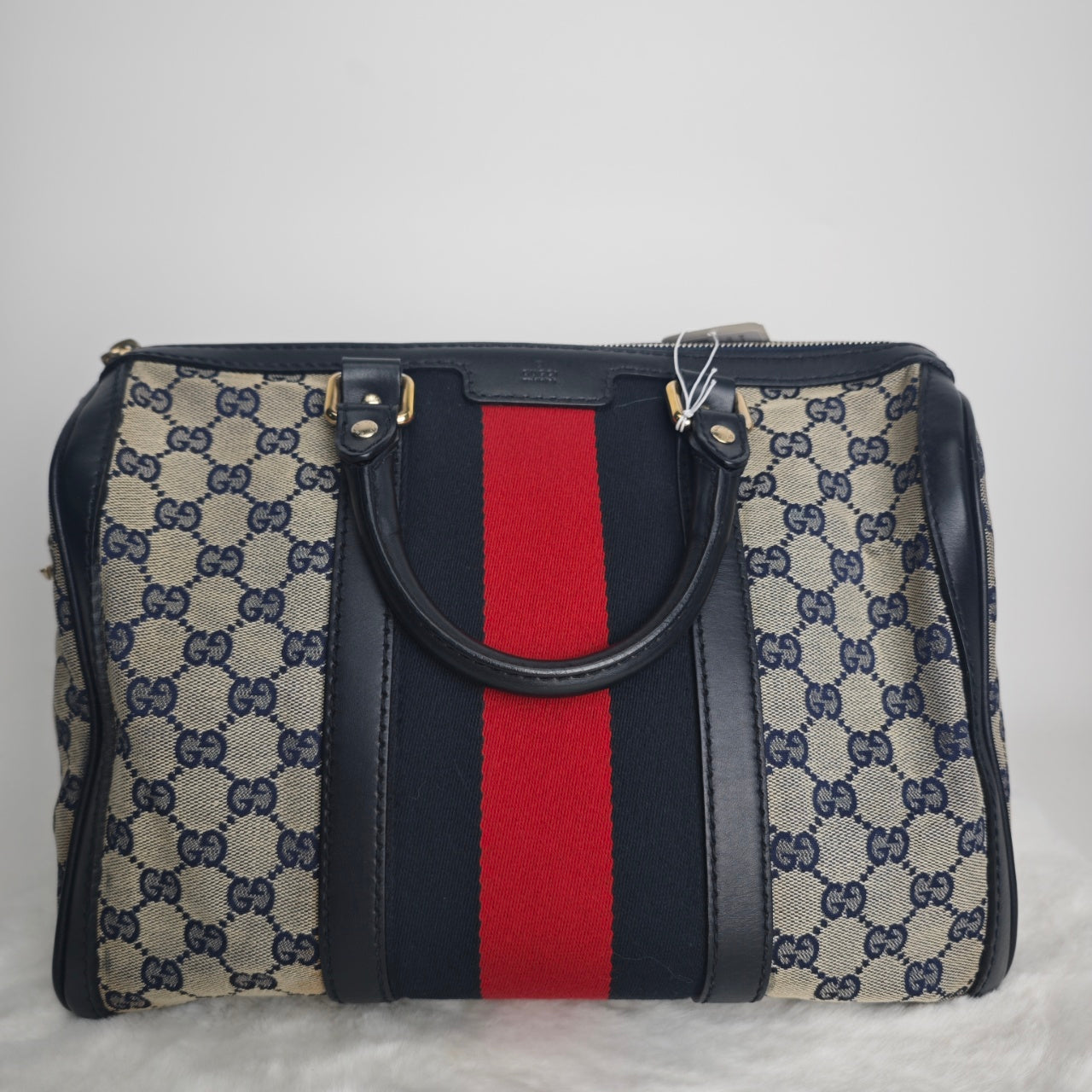Pre-owned Gucci Monogram Vintage Web Medium Boston Canvas Shoulder Bag