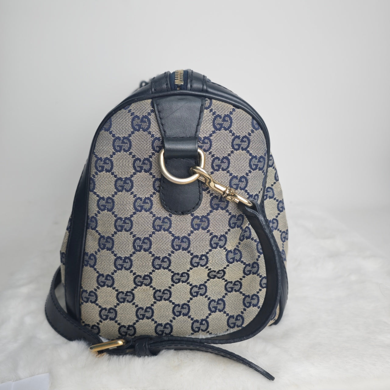 Pre-owned Gucci Monogram Vintage Web Medium Boston Canvas Shoulder Bag
