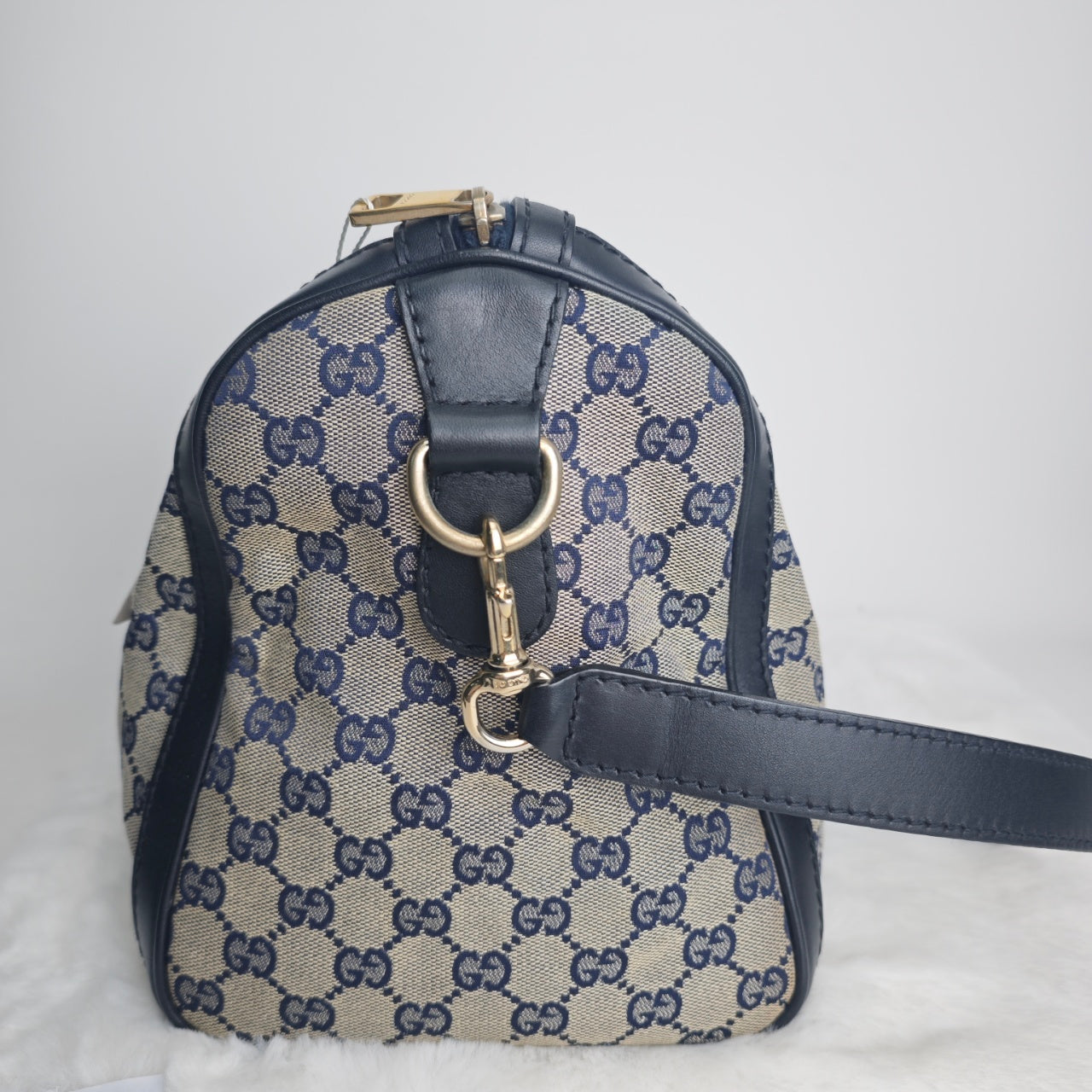 Pre-owned Gucci Monogram Vintage Web Medium Boston Canvas Shoulder Bag