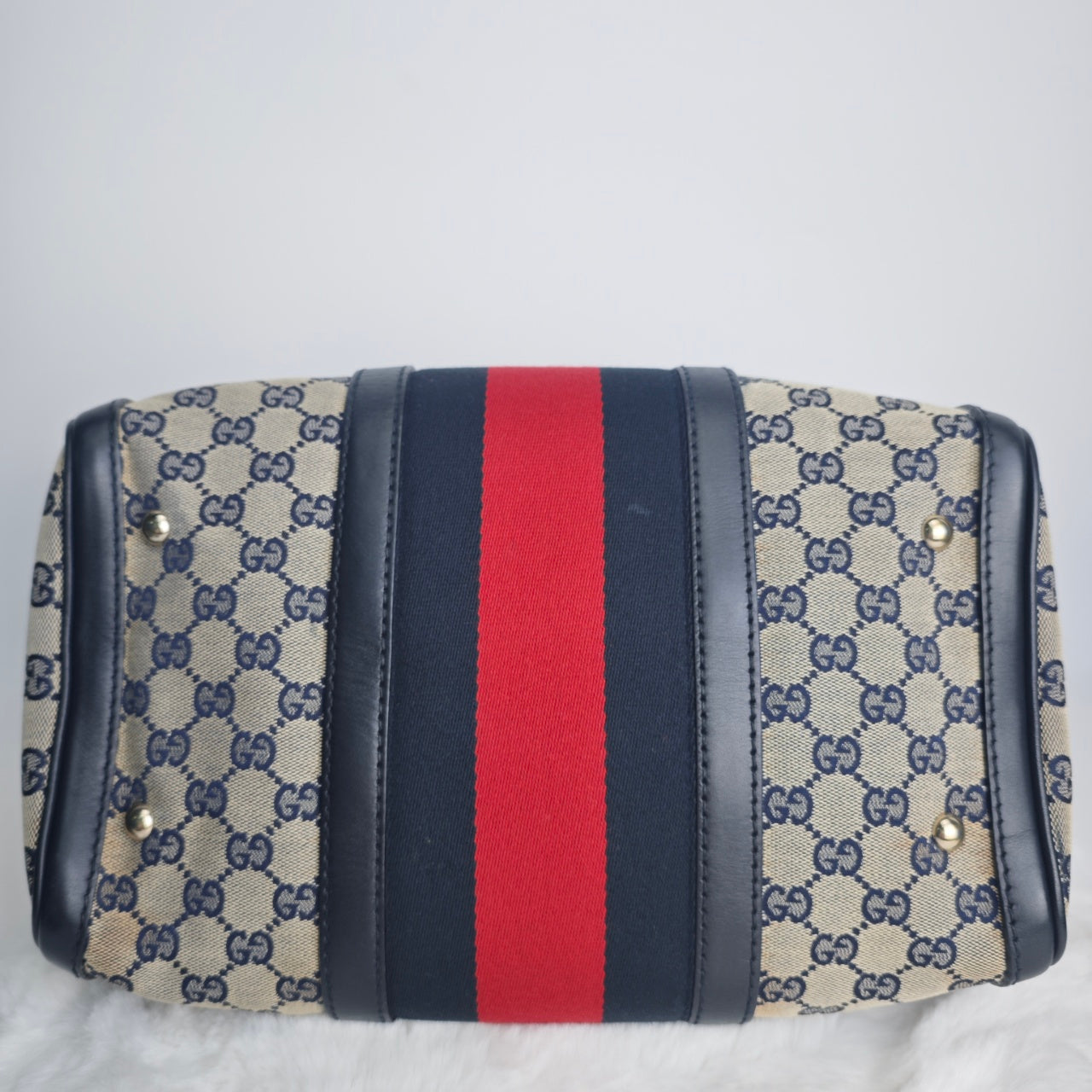 Pre-owned Gucci Monogram Vintage Web Medium Boston Canvas Shoulder Bag