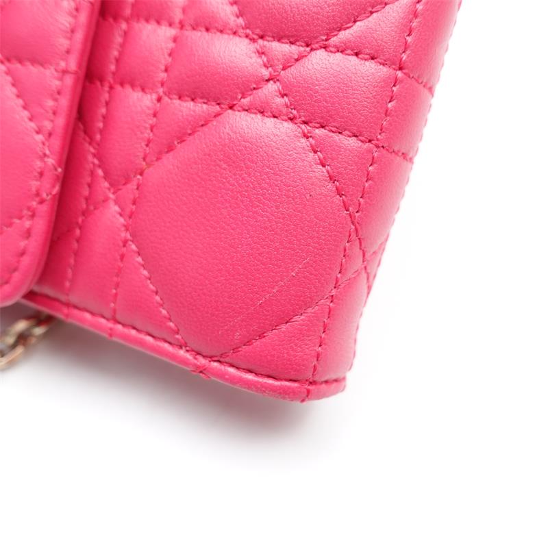 Pre-owned DIOR Lambskin Small Leather Goods Lady Rose Pink WOC