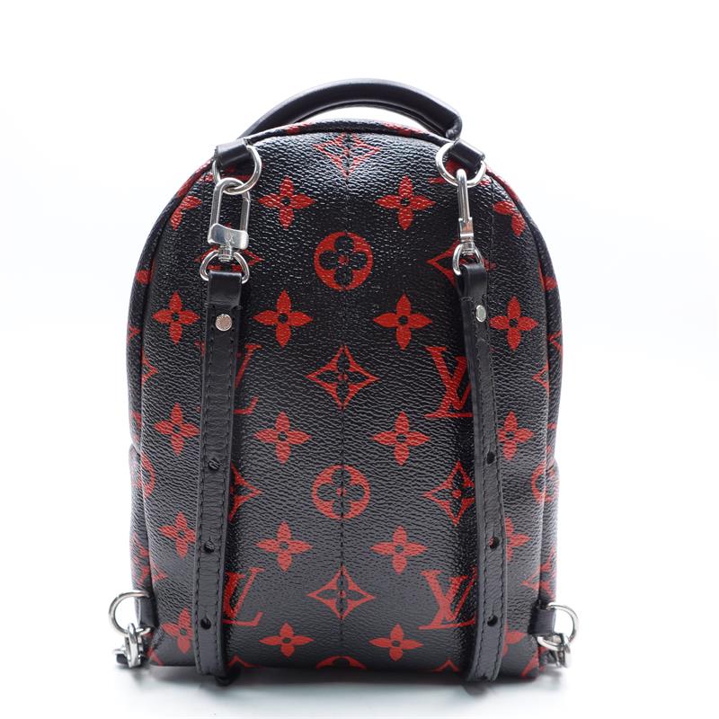 Pre-owned Louis Vuitton Palm Spring Mini Red Monogram Black Coated Canvas Backpack