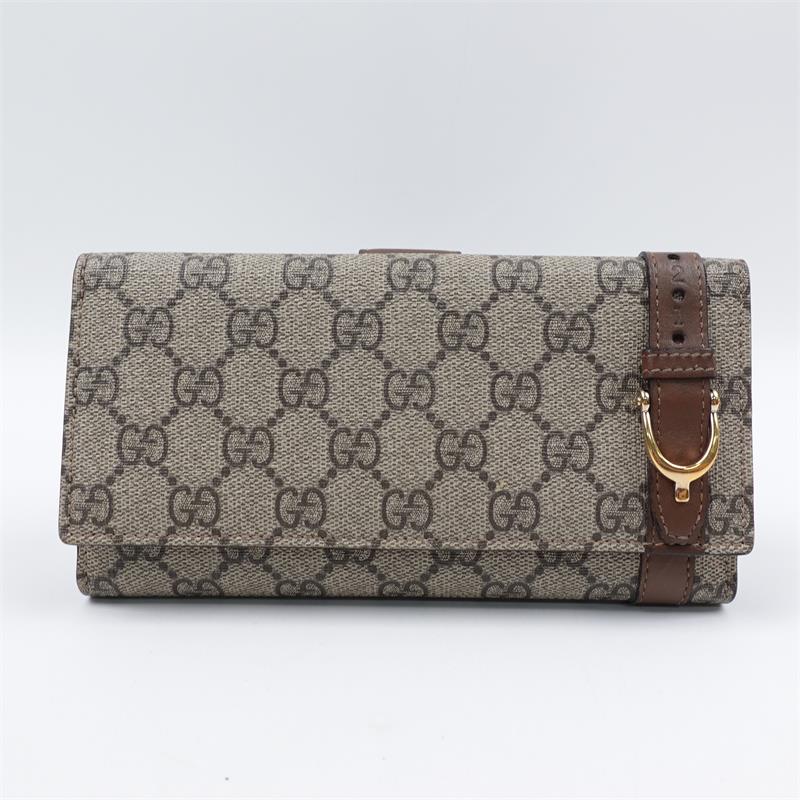 Pre-owned GUCCI canvas Small Leather Goods GG Supreme Long Wallet