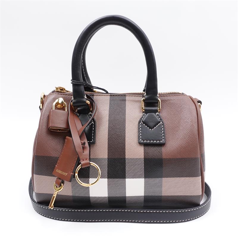 Pre-owned Burberry Boston Brown Coated Canvas Crossbody Bag