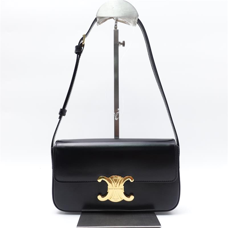 Pre-owned Celine Triomphe Black Calfskin Shoulder Bag