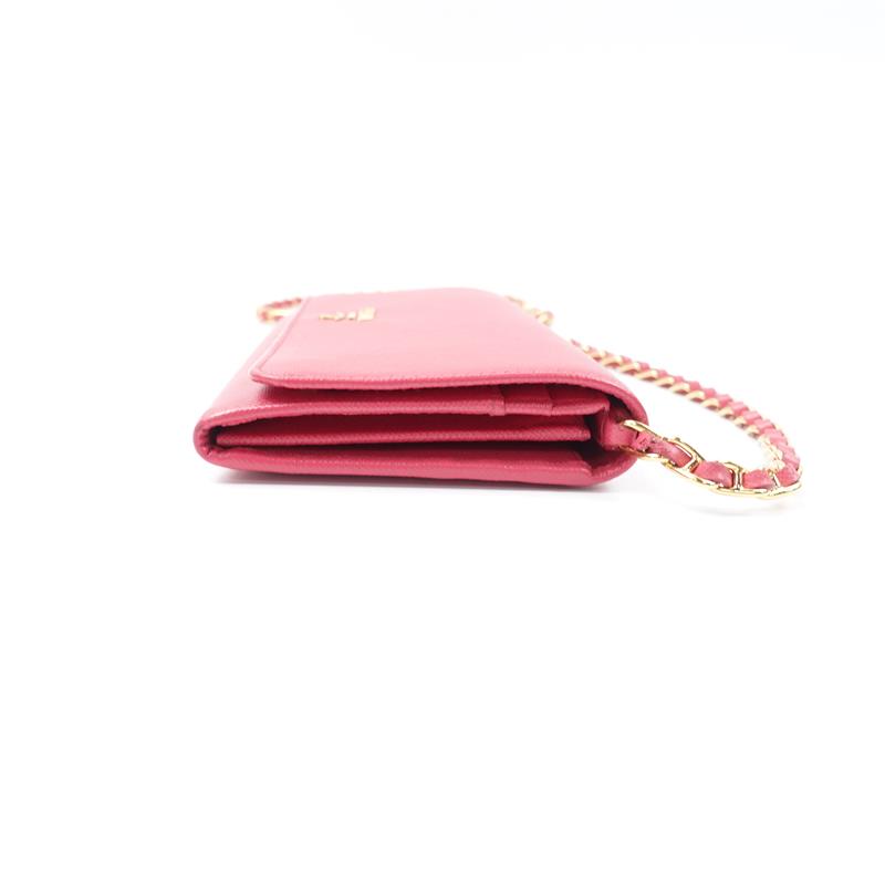 Pre-owned Prada Hotpink Leather Wallet On Chain Crossbody Bag