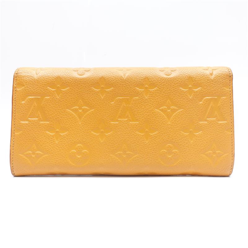 Pre-owned Louis Vuitton Calfskin Small Leather Goods Sarah Yellow Monogram Empreinte Leather Long Wallet