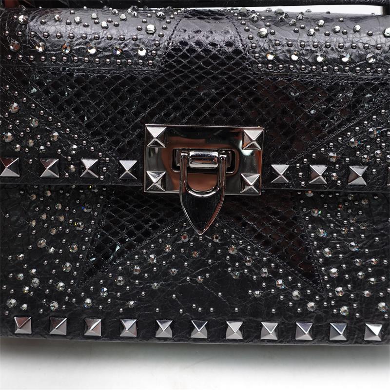 Pre-owned Valentino Leather Shoulder Bags Black Studded With Diamond Shoudler Bag