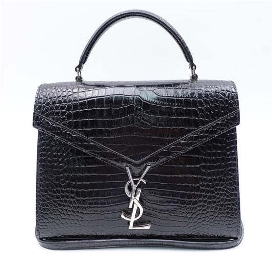 Pre-owned Saint Laurent Cassandra Medium Black Crocodile Pattern Calfskin Shoulder Bag