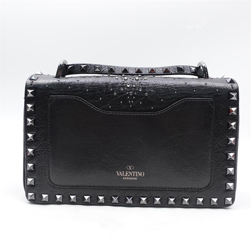 Pre-owned Valentino Leather Shoulder Bags Black Studded With Diamond Shoudler Bag