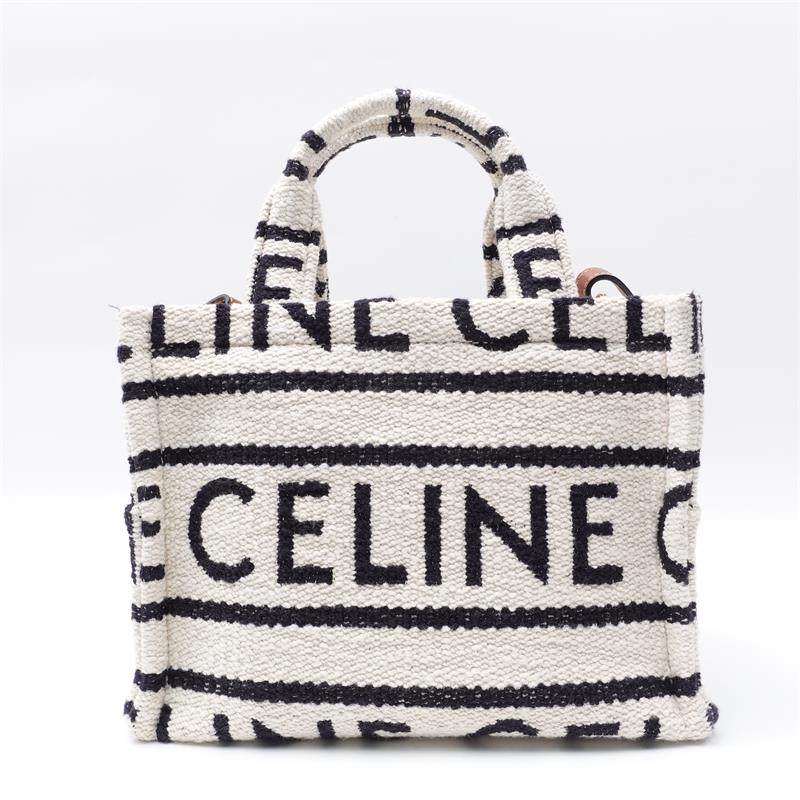 Pre-owned Celine Cabas White&Black Logo Tote Bag