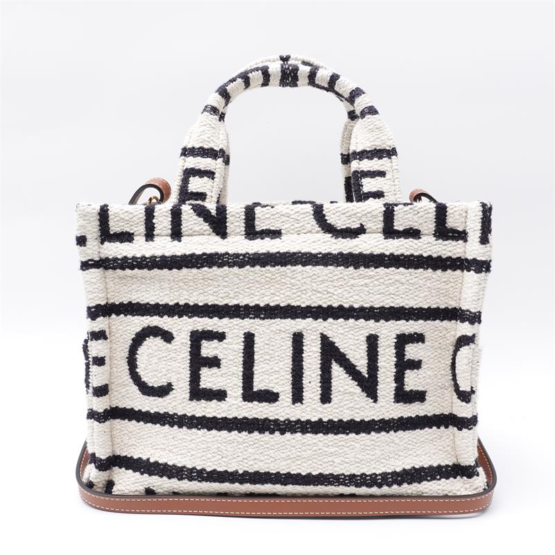 Pre-owned Celine Cabas White&Black Logo Tote Bag