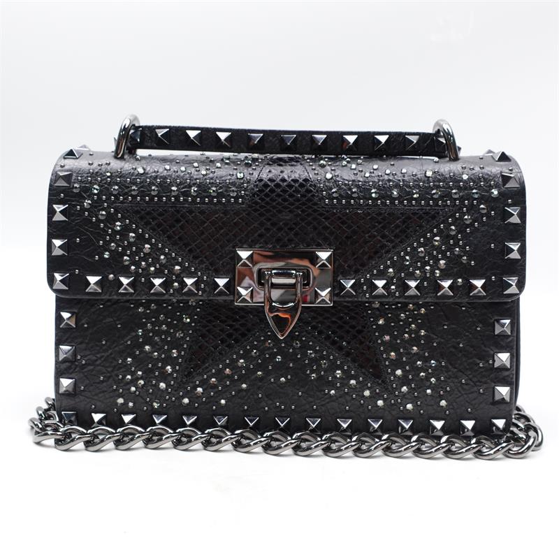 Pre-owned Valentino Leather Shoulder Bags Black Studded With Diamond Shoudler Bag